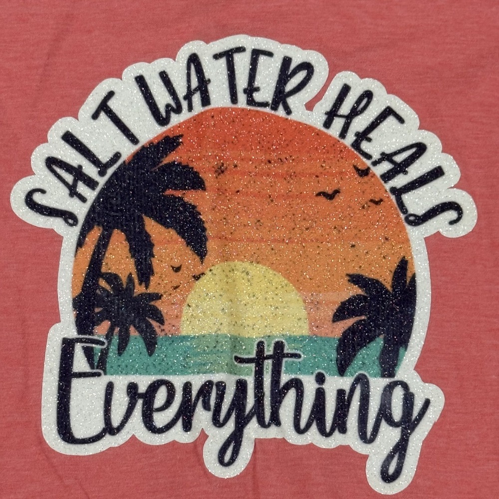 Salt Water Heals Everything Shirt Small Sunset Beach Palm Trees Ocean Graphic T